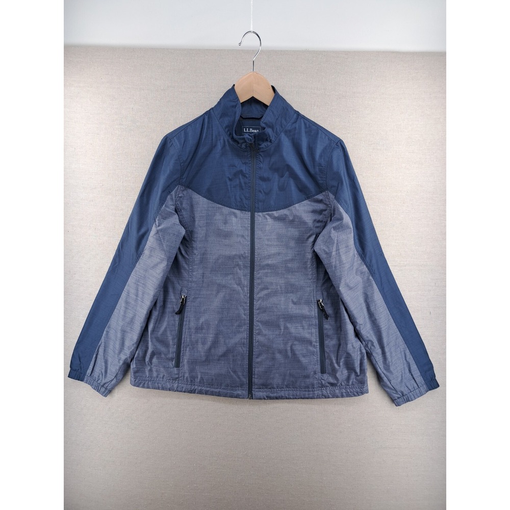 LL Bean Women Jacket Medium Petite Blue Lightweight Windbreaker Rain Coat 299797